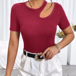 SHEIN Essnce Top décontracté à manches courtes et ajouré de couleur unie, minimaliste pour le port quotidien