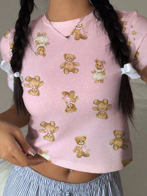 SHEIN EZwear T-shirt court à col rond ajusté, style décontracté de rue, avec imprimé cœur vert – Image 17