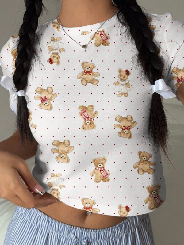 SHEIN EZwear T-shirt court à col rond ajusté, style décontracté de rue, avec imprimé cœur vert – Image 18