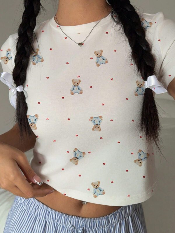 SHEIN EZwear T-shirt court à col rond ajusté, style décontracté de rue, avec imprimé cœur vert – Image 20