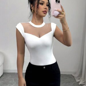 Elenzga T-shirt slim stretch en mesh pour femmes, mode pour l'été