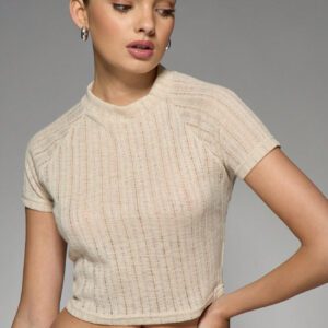 MISSGUIDED T-shirt bébé tricoté à col montant, coupé et cousu