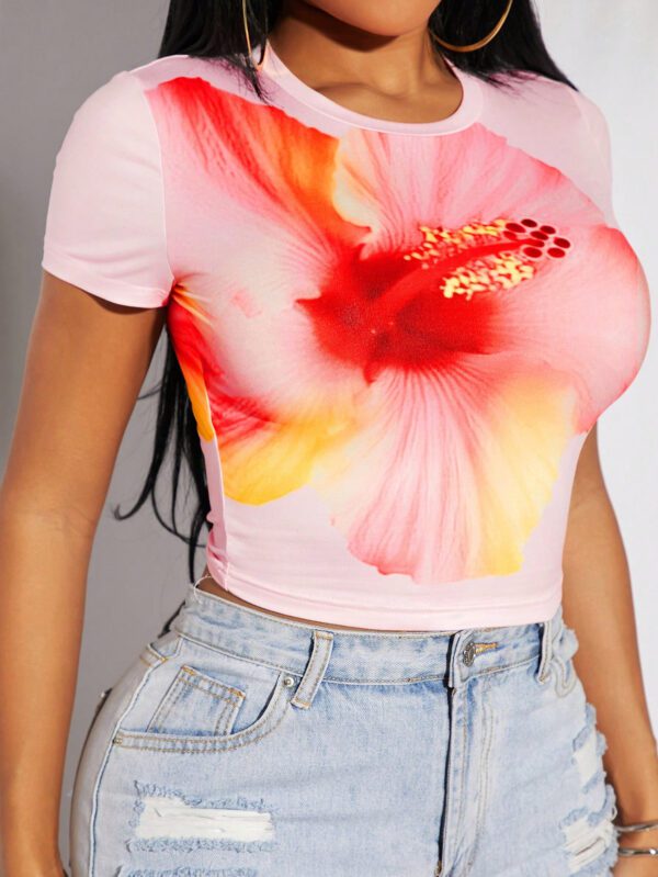 SHEIN SXY Robe élégante occidentale à imprimé floral rose pour femme, avec un Top graphique à haute élasticité pour le printemps/été, les vacances, le mariage, la Saint-Valentin