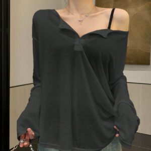 DAZY T-shirt à manches longues pour femmes, style décontracté polyvalent, de couleur unie et simple