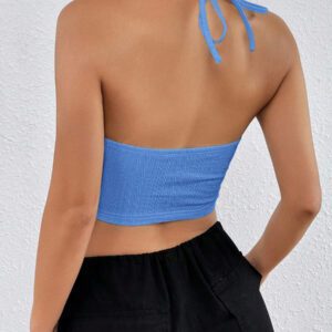 SHEIN EZwear Top court d'été à encolure dégagée sans dos