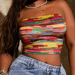 SHEIN SXY Top court moulant à imprimé graphique coloré pour femmes, style décontracté d'été