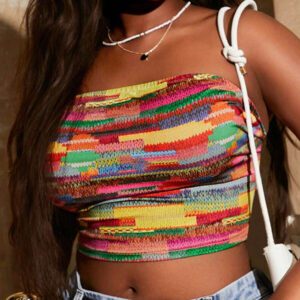 SHEIN SXY Top court moulant à imprimé graphique coloré pour femmes, style décontracté d'été