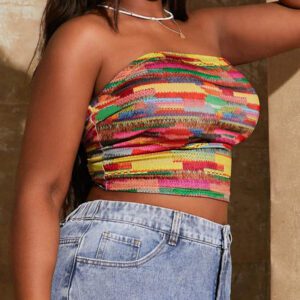 SHEIN SXY Top court moulant à imprimé graphique coloré pour femmes, style décontracté d'été