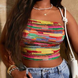 SHEIN SXY Top court moulant à imprimé graphique coloré pour femmes, style décontracté d'été