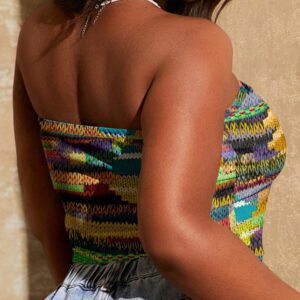 SHEIN SXY Top court moulant à imprimé graphique coloré pour femmes, style décontracté d'été