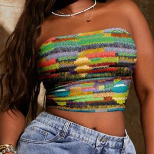 SHEIN SXY Top court moulant à imprimé graphique coloré pour femmes, style décontracté d'été