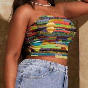 SHEIN SXY Top court moulant à imprimé graphique coloré pour femmes, style décontracté d'été