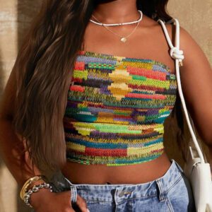 SHEIN SXY Top court moulant à imprimé graphique coloré pour femmes, style décontracté d'été