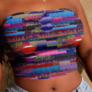 SHEIN SXY Top court moulant à imprimé graphique coloré pour femmes, style décontracté d'été