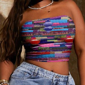 SHEIN SXY Top court moulant à imprimé graphique coloré pour femmes, style décontracté d'été