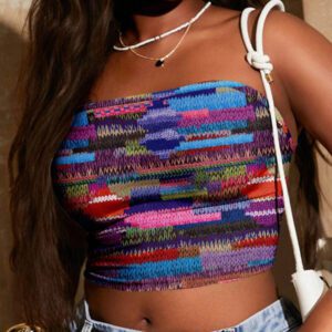 SHEIN SXY Top court moulant à imprimé graphique coloré pour femmes, style décontracté d'été