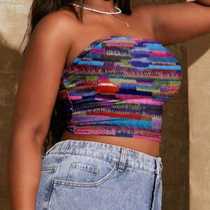 SHEIN SXY Top court moulant à imprimé graphique coloré pour femmes, style décontracté d'été