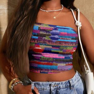 SHEIN SXY Top court moulant à imprimé graphique coloré pour femmes, style décontracté d'été
