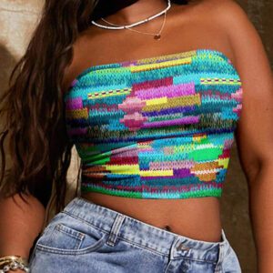 SHEIN SXY Top court moulant à imprimé graphique coloré pour femmes, style décontracté d'été