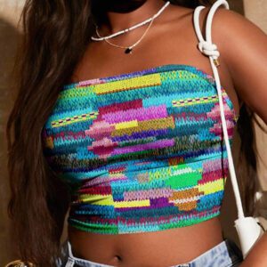 SHEIN SXY Top court moulant à imprimé graphique coloré pour femmes, style décontracté d'été