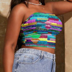 SHEIN SXY Top court moulant à imprimé graphique coloré pour femmes, style décontracté d'été