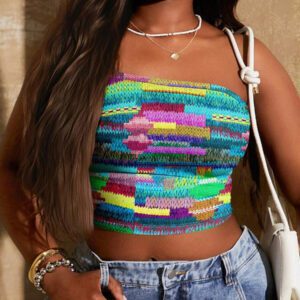 SHEIN SXY Top court moulant à imprimé graphique coloré pour femmes, style décontracté d'été