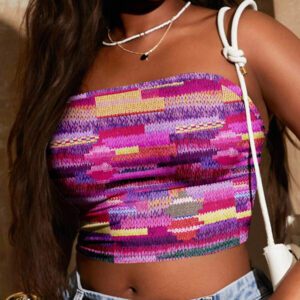 SHEIN SXY Top court moulant à imprimé graphique coloré pour femmes, style décontracté d'été