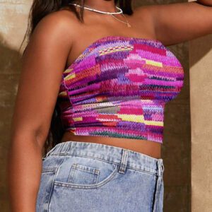 SHEIN SXY Top court moulant à imprimé graphique coloré pour femmes, style décontracté d'été