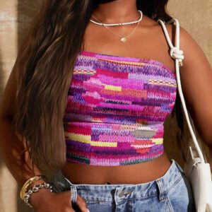 SHEIN SXY Top court moulant à imprimé graphique coloré pour femmes, style décontracté d'été