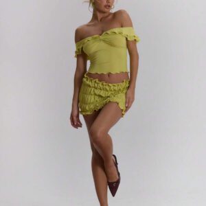 MUSERA Top ajusté à volants d'épaules dénudées, sexy, boho, pour le printemps et l'été. Idéal pour les vacances à Ibiza, les festivals et la plage.