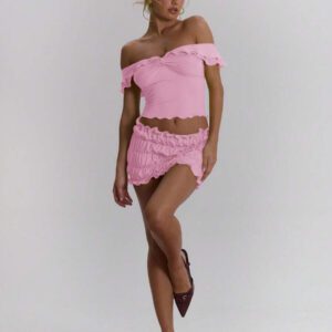 MUSERA Top ajusté à volants d'épaules dénudées, sexy, boho, pour le printemps et l'été. Idéal pour les vacances à Ibiza, les festivals et la plage.