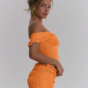 MUSERA Top ajusté à volants d'épaules dénudées, sexy, boho, pour le printemps et l'été. Idéal pour les vacances à Ibiza, les festivals et la plage.