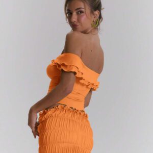 MUSERA Top ajusté à volants d'épaules dénudées, sexy, boho, pour le printemps et l'été. Idéal pour les vacances à Ibiza, les festivals et la plage.