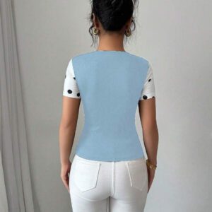 Elenzga T-shirt Top à manches courtes avec col carré, vintage à pois noirs et blancs,