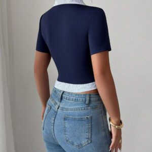 Elenzga T-shirt court à manches courtes avec rayures et couleur unie pour femmes, pour le bureau et les déplacements