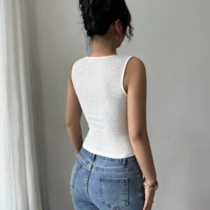 Elenzga Débardeur court à motif floral 3D à la mode pour femme, camisole courte ajustée à bretelles larges et col carré