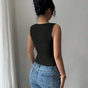 Elenzga Débardeur court à motif floral 3D à la mode pour femme, camisole courte ajustée à bretelles larges et col carré