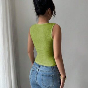 Elenzga Débardeur court à motif floral 3D à la mode pour femme, camisole courte ajustée à bretelles larges et col carré