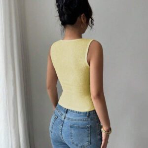 Elenzga Débardeur court à motif floral 3D à la mode pour femme, camisole courte ajustée à bretelles larges et col carré