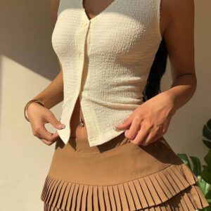 SHEIN EZwear Gilet tricoté à col en V ouvert moutarde pour femmes, été