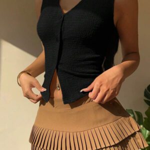 SHEIN EZwear Gilet tricoté à col en V ouvert moutarde pour femmes, été
