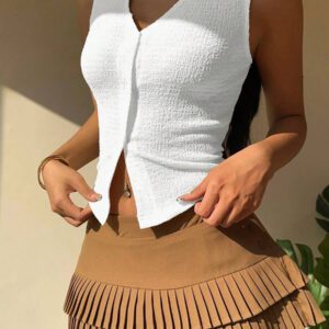 SHEIN EZwear Gilet tricoté à col en V ouvert moutarde pour femmes, été