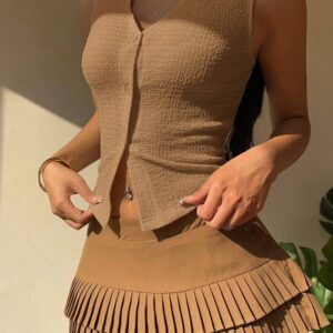 SHEIN EZwear Gilet tricoté à col en V ouvert moutarde pour femmes, été