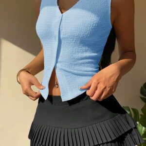 SHEIN EZwear Gilet tricoté à col en V ouvert moutarde pour femmes, été