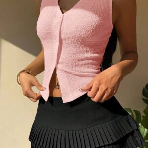 SHEIN EZwear Gilet tricoté à col en V ouvert moutarde pour femmes, été