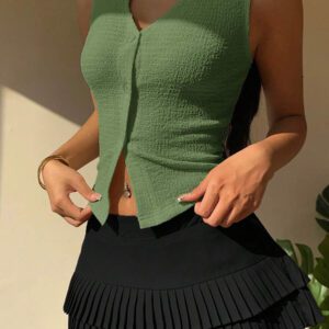 SHEIN EZwear Gilet tricoté à col en V ouvert moutarde pour femmes, été