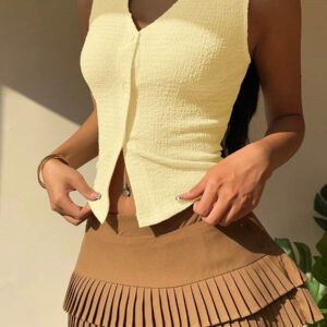 SHEIN EZwear Gilet tricoté à col en V ouvert moutarde pour femmes, été