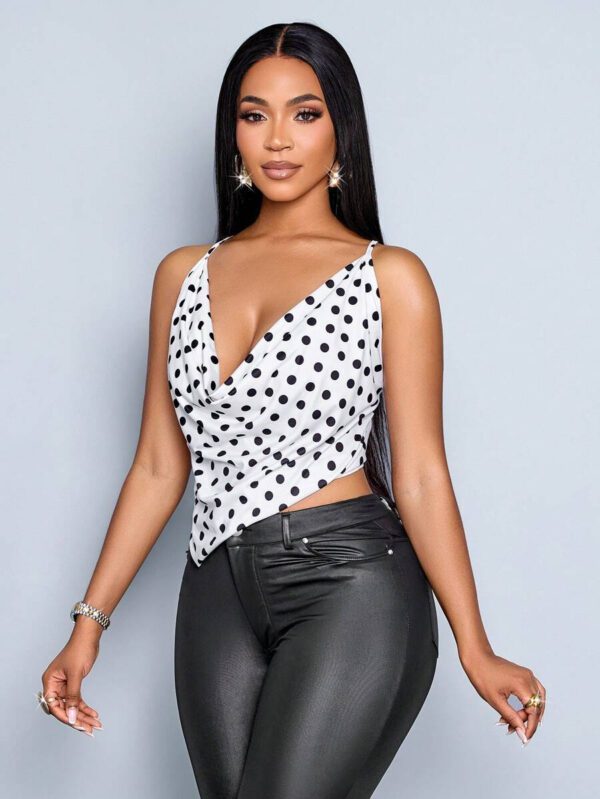 SOLERSUN Femmes printemps et été Décontracté vacances Blanc à pois noirs Imprimé sexy Débardeur col ras-du-cou sans manches, Bretelles croisées au dos, Gilet tricoté ourlet asymétrique (floral aléatoire) – Image 6