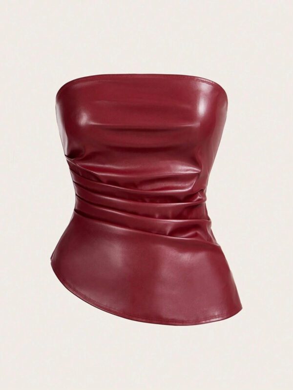 Siren Gaze Top imprimé peau de serpent brun pour femmes, fashion, plissé, ourlet asymétrique en tube. Convient pour sortir, les fêtes, Noël, vacances, élégant, Nouvel An, festivals, été, femmes, blouse, Saint-Valentin, robe de fête du Nouvel An – Image 3