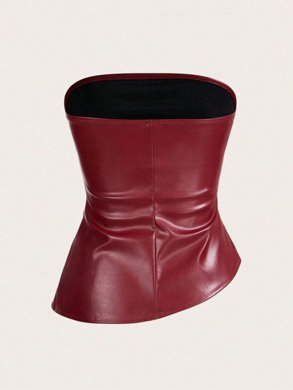 Siren Gaze Top imprimé peau de serpent brun pour femmes, fashion, plissé, ourlet asymétrique en tube. Convient pour sortir, les fêtes, Noël, vacances, élégant, Nouvel An, festivals, été, femmes, blouse, Saint-Valentin, robe de fête du Nouvel An – Image 4